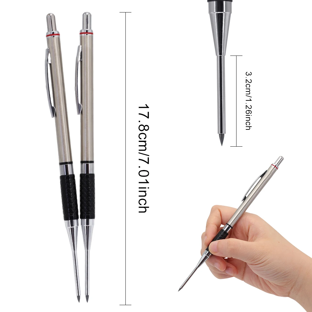New Deep Hole Woodworking Mechanical Pencil, 2.0mm Anti Slip Soft Set Grip Handle Automatic Pencil Engineer Drawing Marking Tool