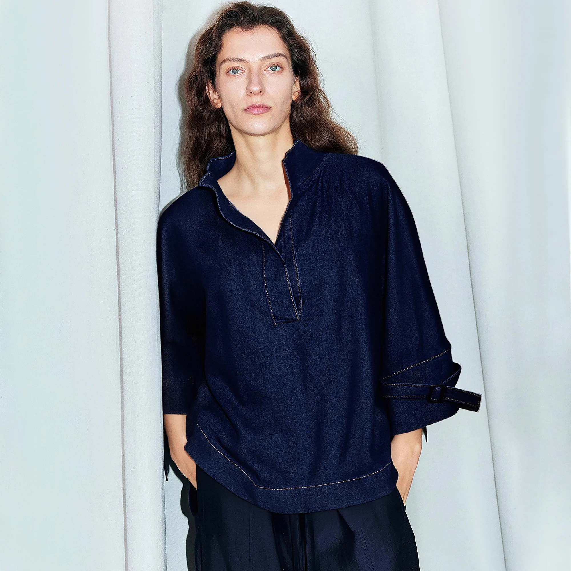 

CHCH женская рубашка осенняя классическая винтажная элегантная женская пригородная блузка с длинным рукавом модные женские топы с роговыми рукавами