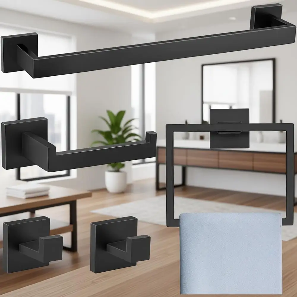 

Набор из 5 предметов для ванной комнаты из нержавеющей стали с держателем для полотенец, подставкой и полками, включая 16-дюймовую настенную вешалку для полотенец