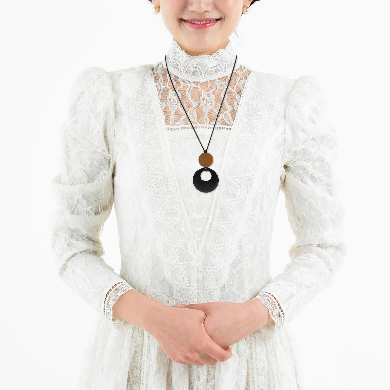 

Necklace Obsidian Charm Chain Long Necklaces for Women Jewelry Cord Black Circle Miss