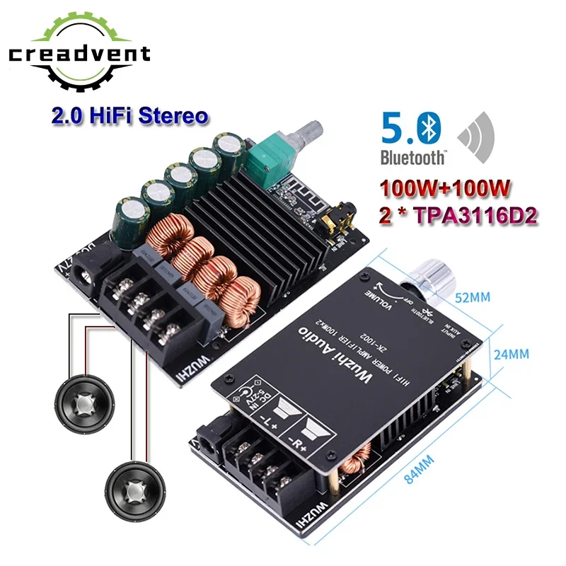 2*100 Вт Bluetooth 5,0 TPA3116D2 усилитель мощности звука стерео HiFi класса D цифровой TPA3116 домашний кинотеатр AUX мини-музыкальный усилитель