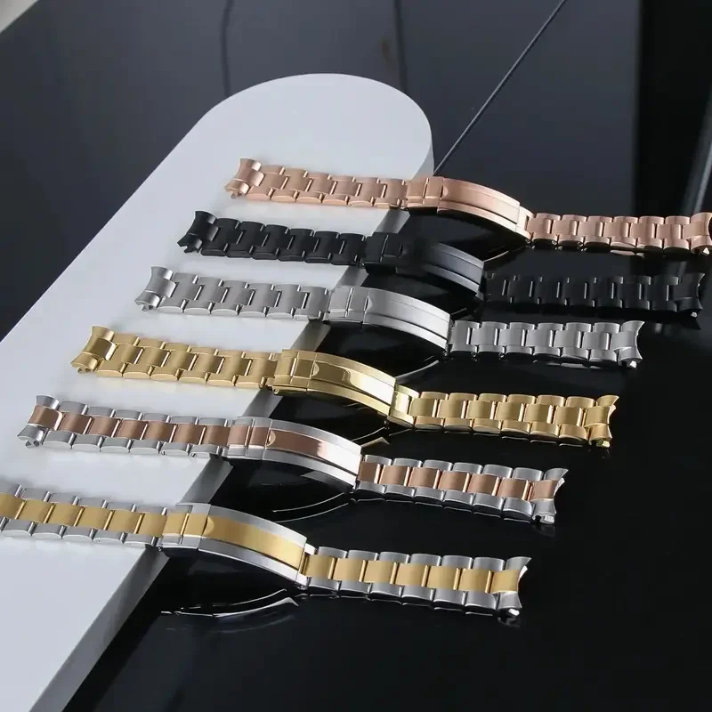 

20mm watch band for nh35 sub oyster case stainless steel watch strap glide lock buckle silver gold bracelet