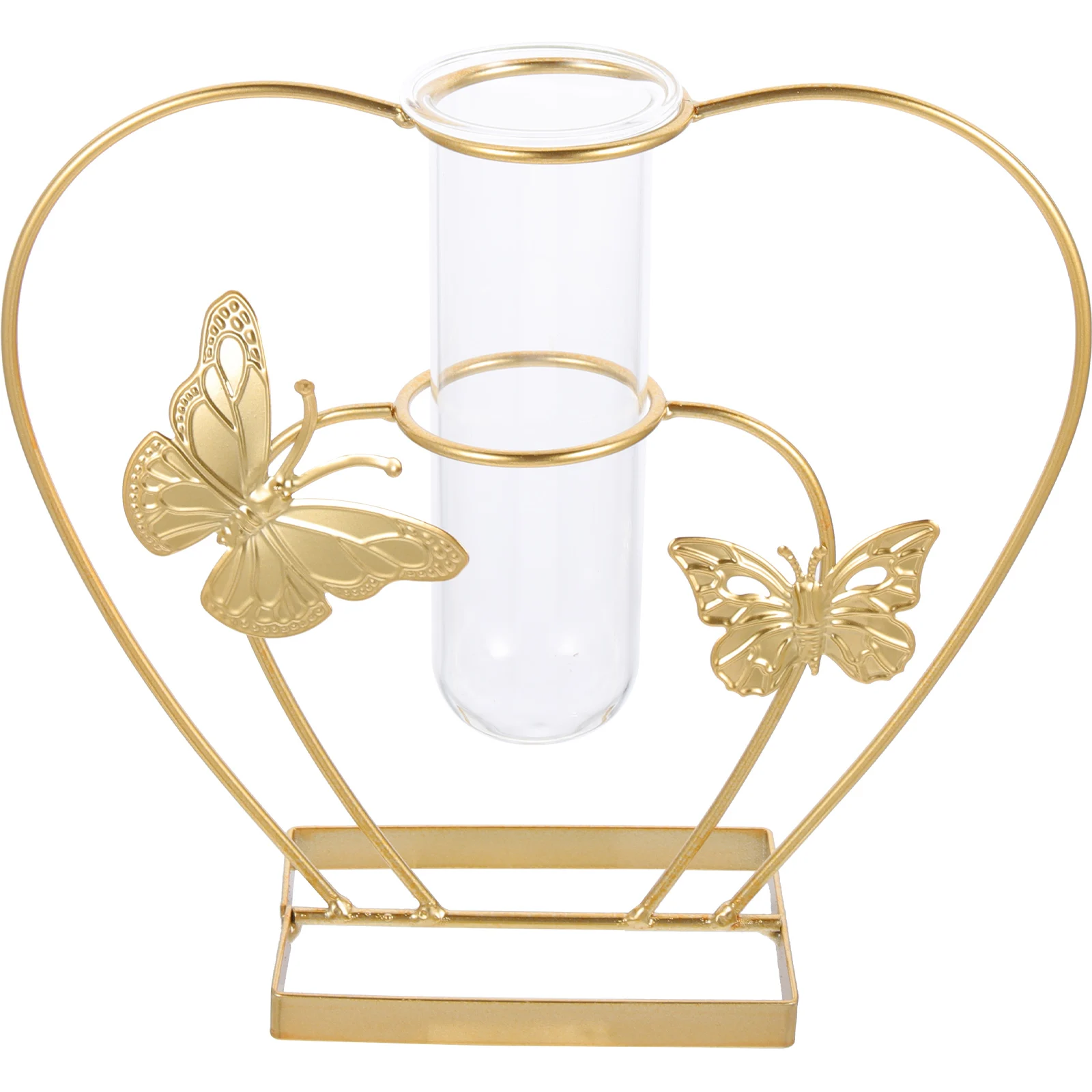 

Unique Butterfly Pattern Round Flower Vase Decorative Hollow Metal Glass Holder for Home Office Wedding Desktop Decoration