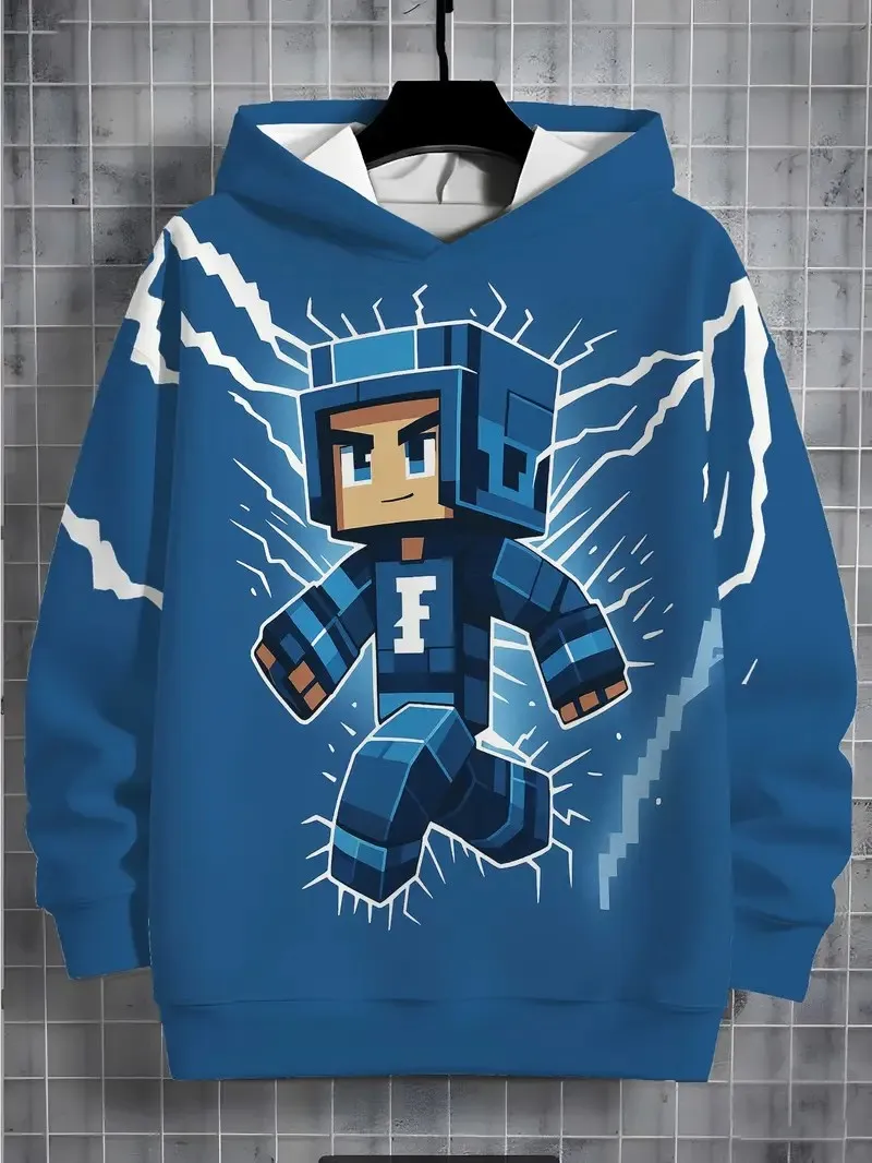 سترة بغطاء للرأس جديدة للأطفال لخريف 2025 بكسل ثلاثية الأبعاد مطبوعة على شكل شخصية صغيرة مريحة في الهواء الطلق سترة للأطفال #3