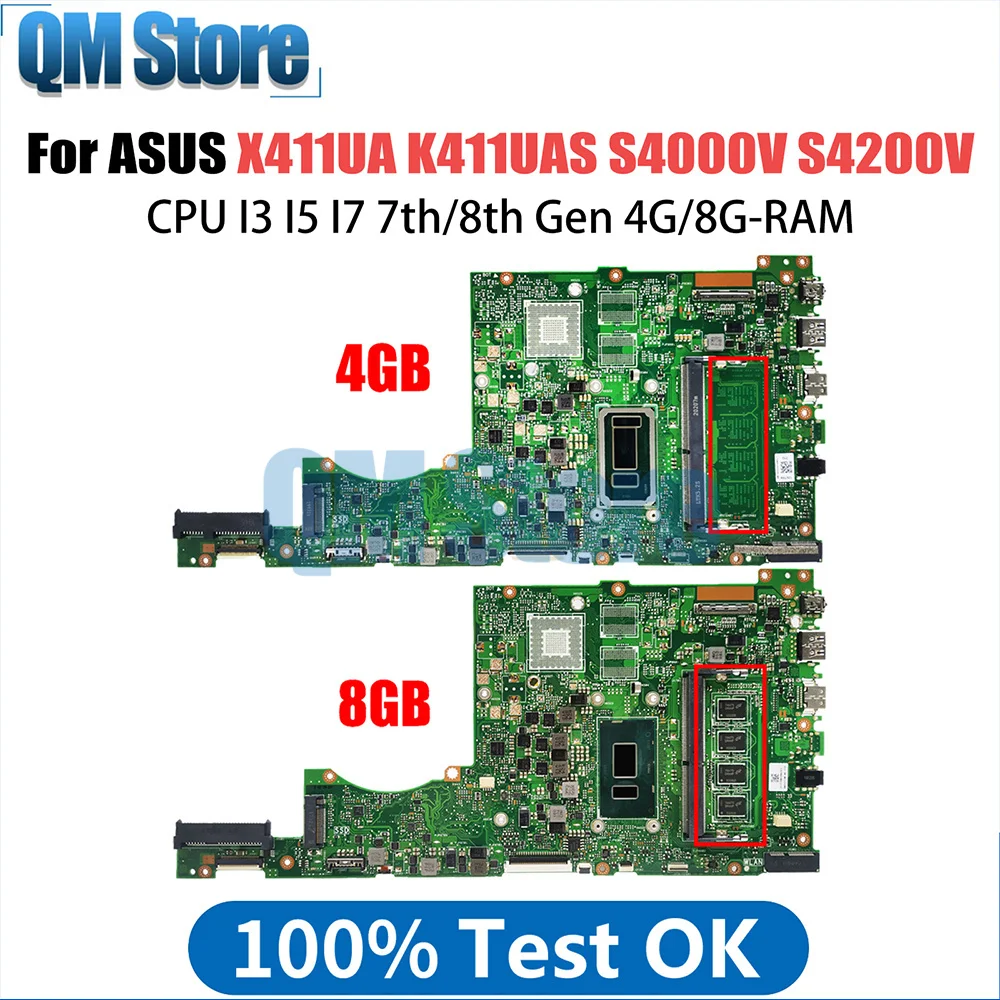 X411UA Mainboard For ASUS Vivobook 14 K411UAS S4000V S4200V A411U K411U F411U Motherboard CPU I3 4G RAM