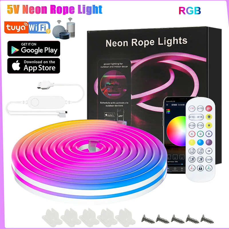 【セール中】スマートRGBネオンLEDストリップ 1/2/3/5m 防水USBネオンストリップ Tuyaアプリ リモート操作 フレキシブルリボン DIYネオン装飾照明用