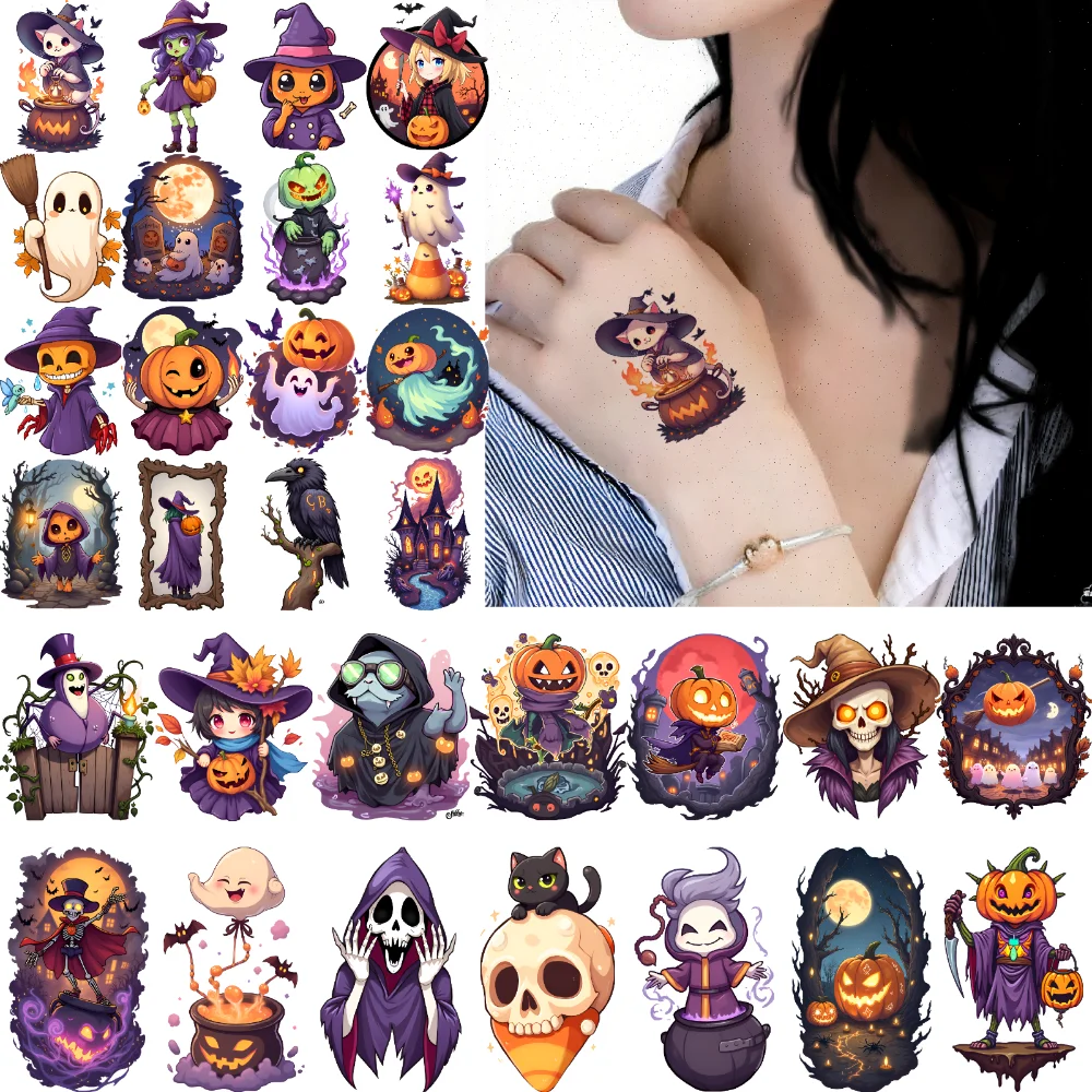 

63 шт., временные татуировки, жуткие наклейки, временные татуировки, наклейки с тыквой, комиксы для мальчиков, детей, плечи