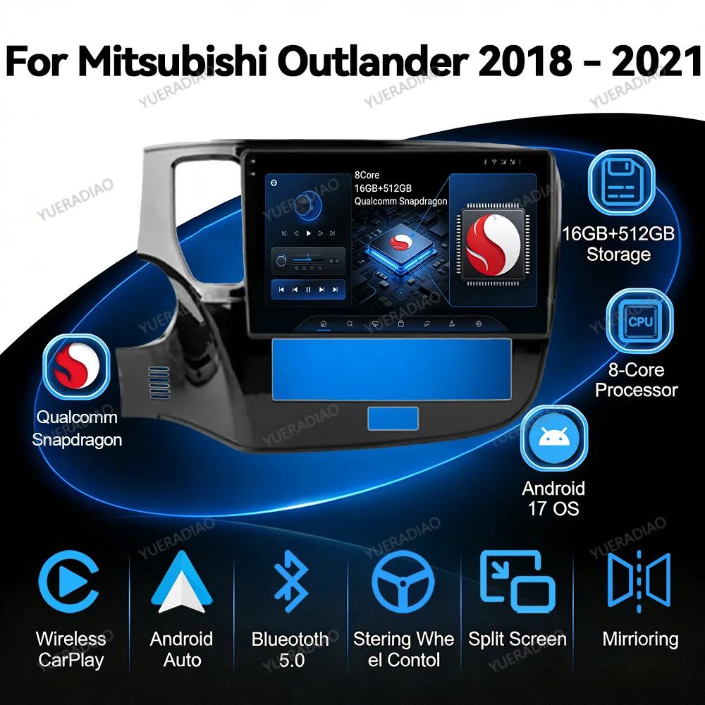 Android 17 Car Radio For Mitsubishi Outlander 3 GF0W 2018 - 2021 Qualcomm 2DIN GPS NAVI 4G WIFI Multimedia Stereo Video Player