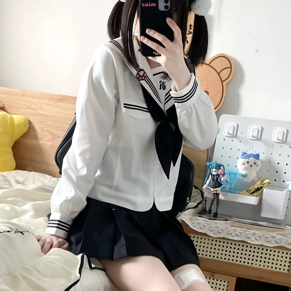 Japanese School Uniform White Sailor Outfit South Korea Long Short Sleeve Sailor Suit for Teens Sailor Fuku Students Jk Uniforms