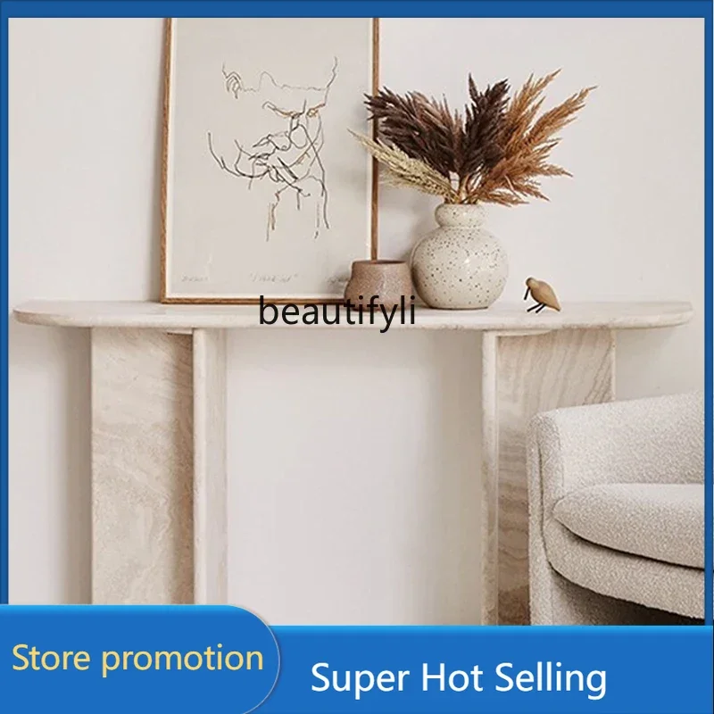 

K2344 Modern marble travertine entrance is opposite the door, entrance table against the wall, light luxury extremely