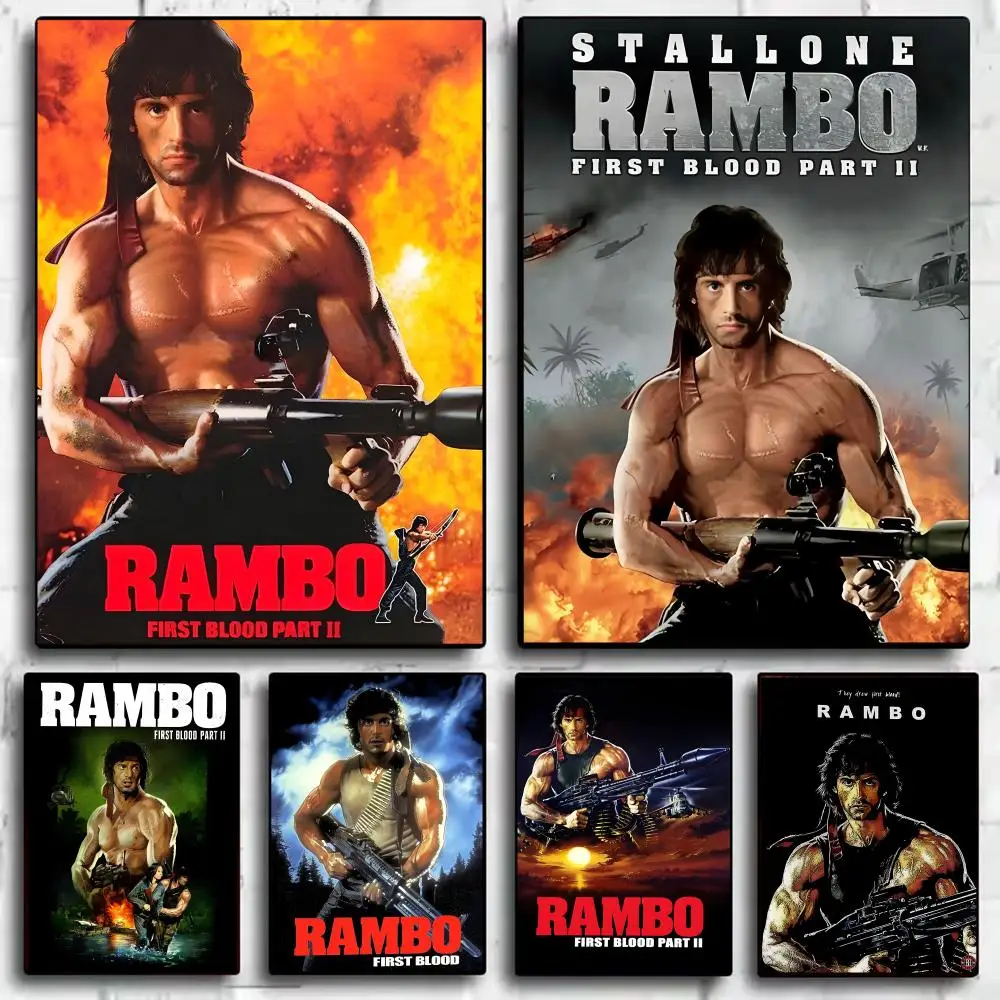 Póster de película R-Rambo First Blood, pegatinas HD, pintura impermeable, arte de pared para dormitorio, sala de estar, decoración del hogar, regalo