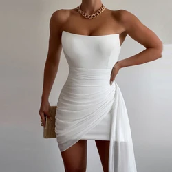 Women's Wedding Dresses Mini Elegant White Spandex Pleat Draped Bespoke Occasion Gown Sheath Strapless Wedding Dress 2024
