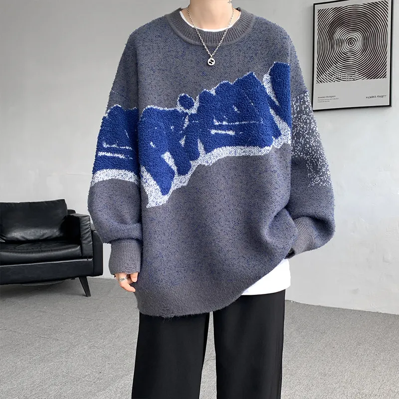 

Ретро-свитер в американском стиле Cleanfit с круглым вырезом и вышивкой букв, мужской, осенне-зимний, модный брендовый трикотажный свитер-пальто