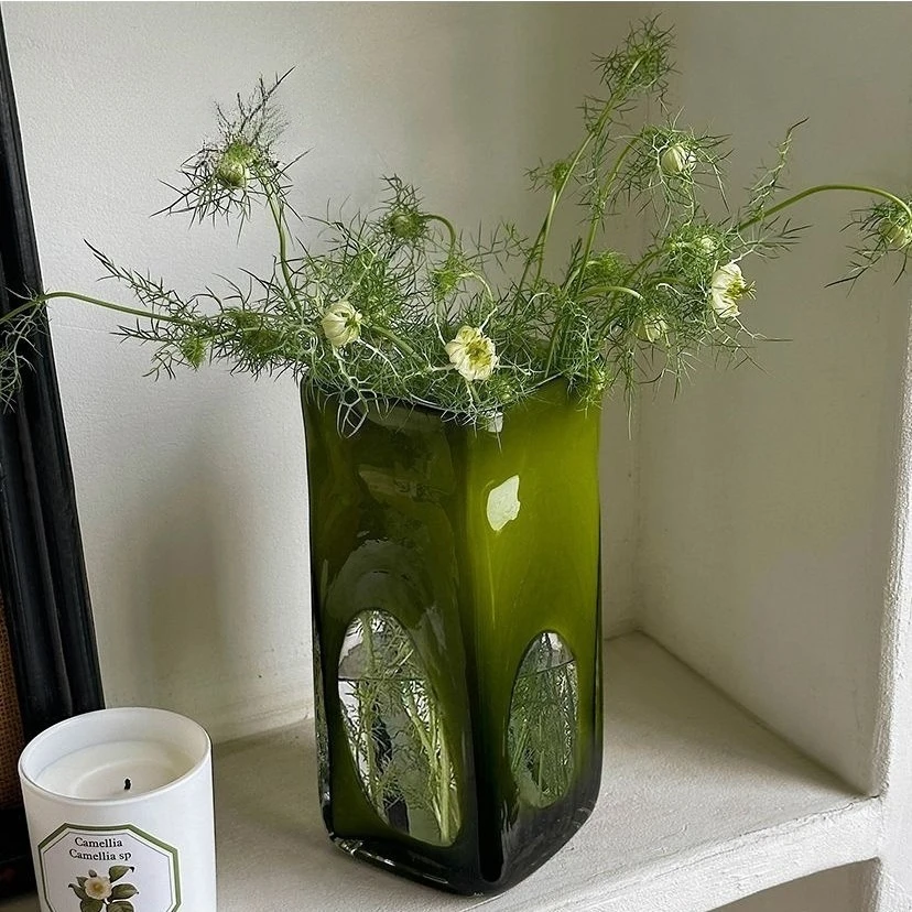 French Retro Antique Glass Vase Premium Feeling Living Room Decorative Ornament Hydroponic Flower Arrangement Creativity Utensil