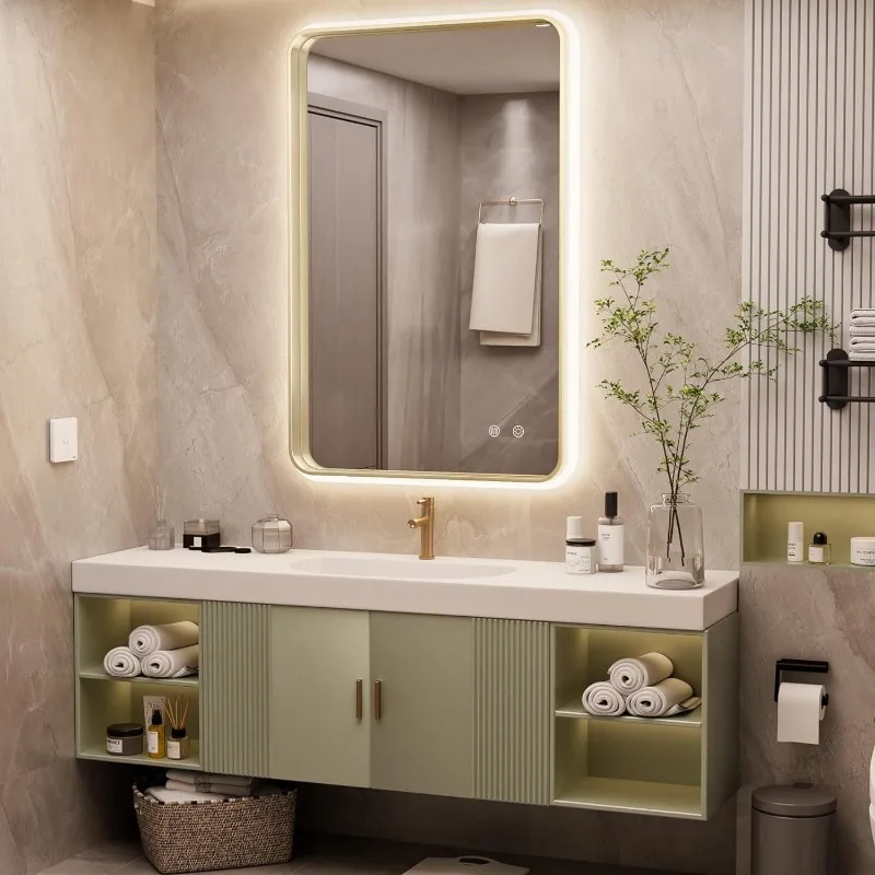 Gold border rounded corner toilet toilet mirror wall hanging Nordic simple bathroom mirror bathroom toilet vanity mirror