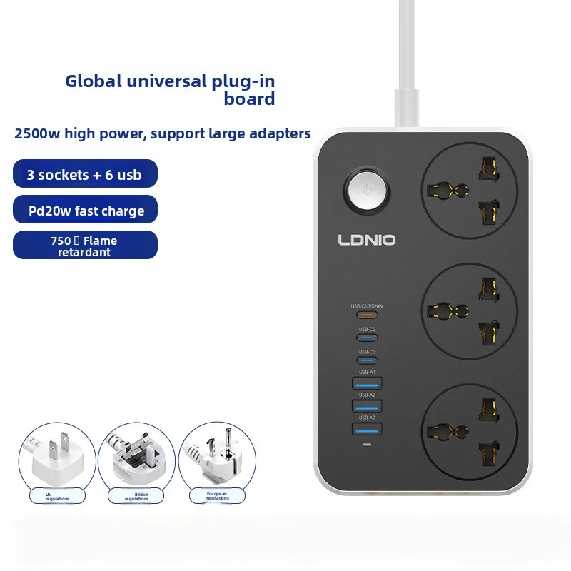 EU Outlet Plug Socket Power Usb Charging Strip European Standard 3-Prong Extension Cord 2-Meter Cable Socket Strip KC Certified - Image 2