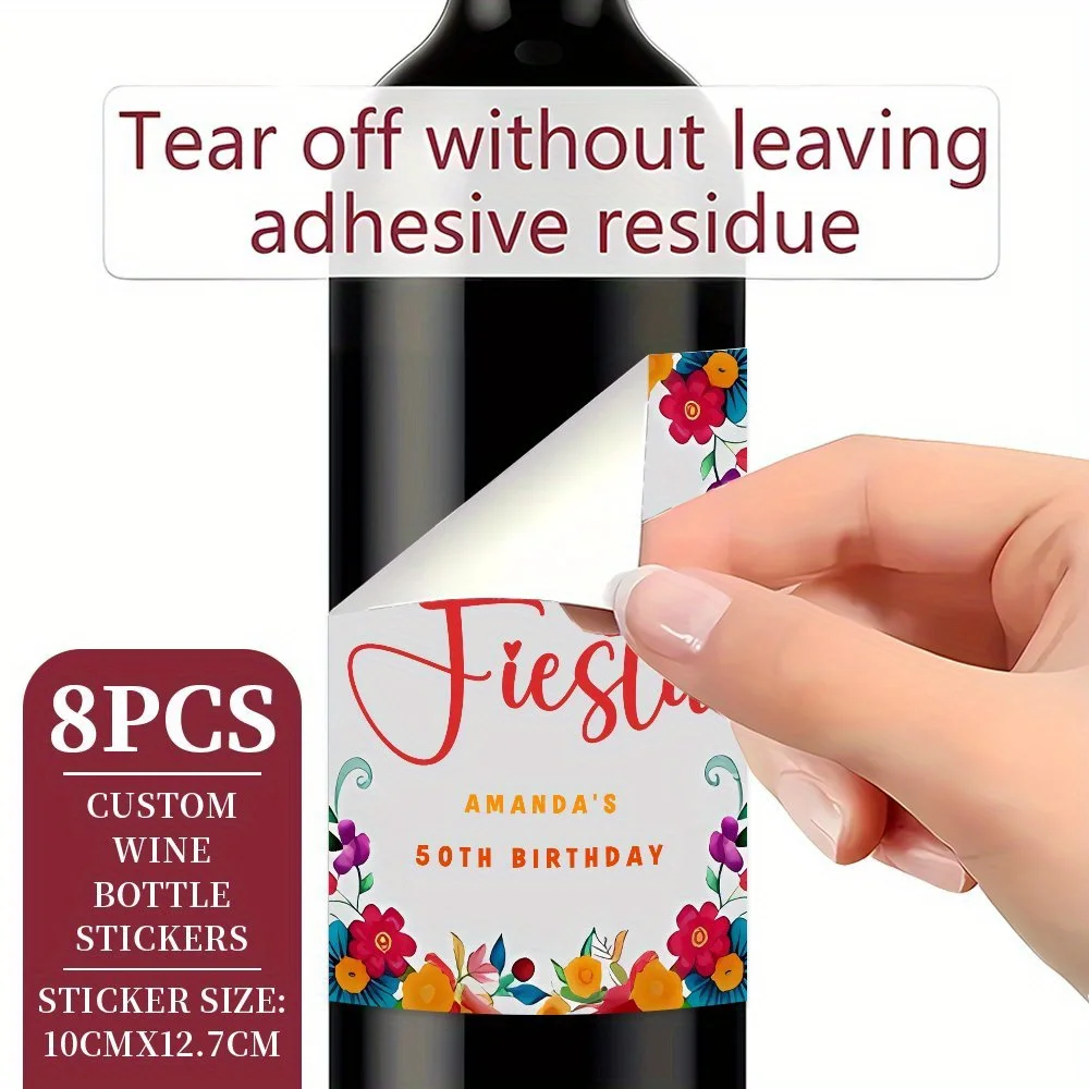 

Cinco de Mayo Custom Bottle Stickers Personalized Name&Date Vibrant 4x5in/10x12.7cm Easy Peel Labels for Party Birthday Gifts