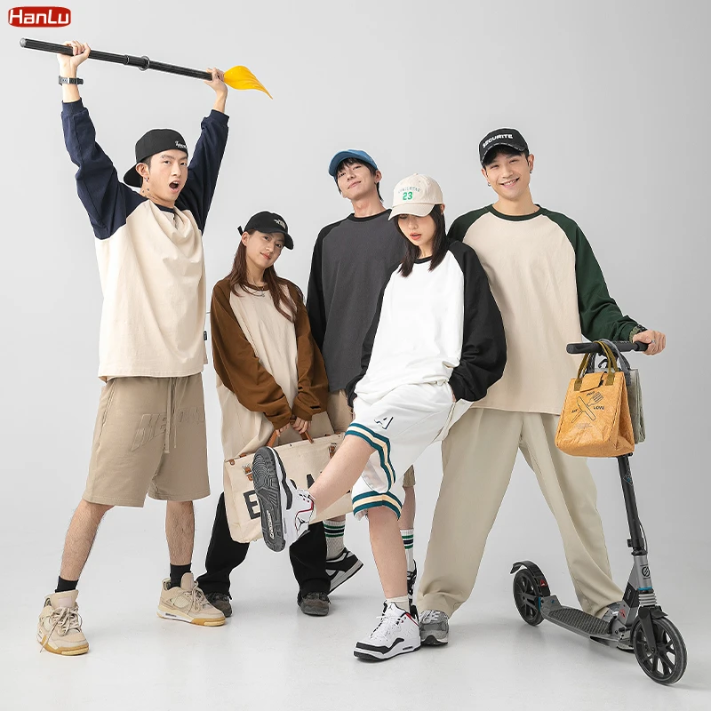 Nowy 2023, unisex, okrągły kołnierzyk, kontrastowy kolor, z długim rękawem, bawełniana koszulka oversize, męskie wiosenne koszulki dla kobiet, patchworkowe koszulki