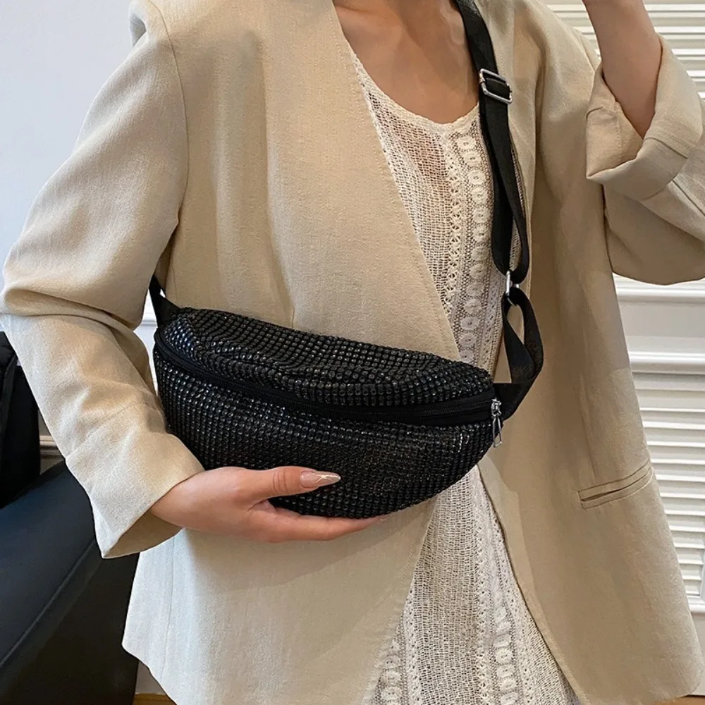 

Легкие поясные сумки со стразами, широкий плечевой ремень, нагрудная сумка в корейском стиле, универсальная сумка для телефона, сумка через плечо на молнии, уличная сумка