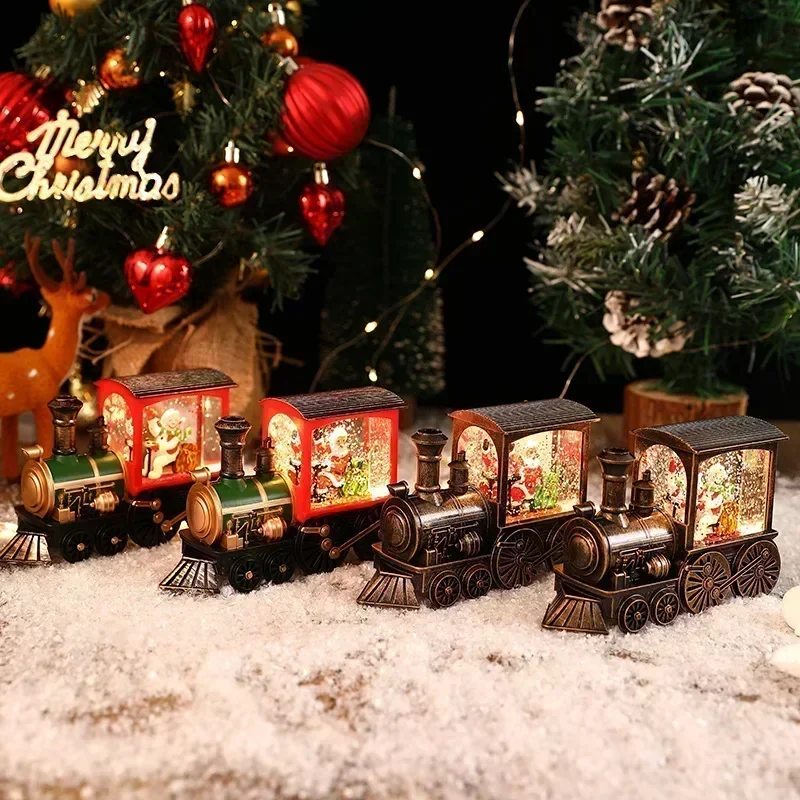 Charming Christmas Eve Music Box Gift Water-filled Christmas Train Ornaments with Led Lights Christmas Decorations CrystalBall