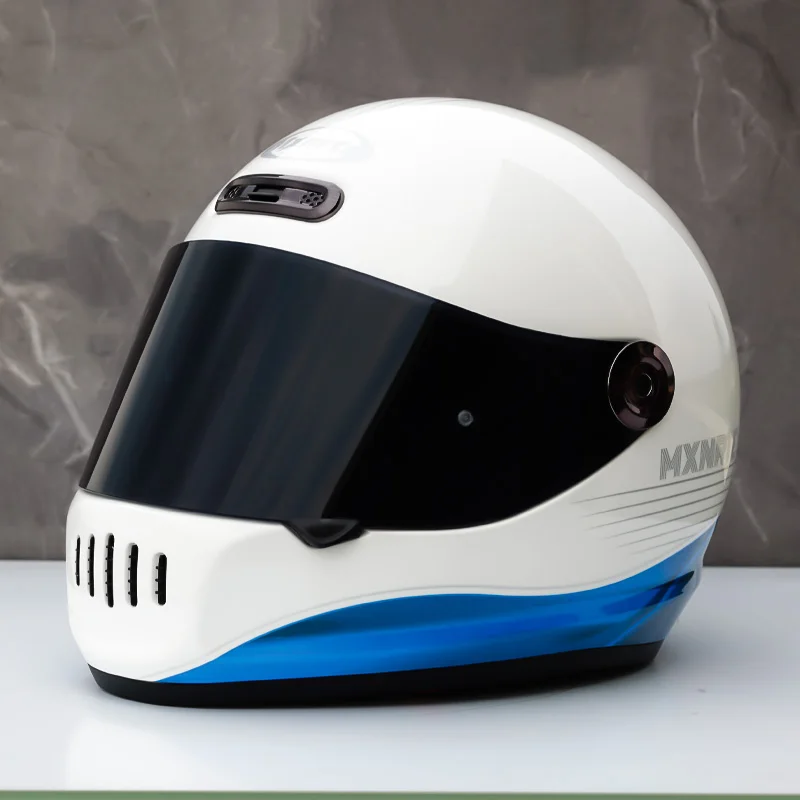 

White Blue Spike Retro Helmet Unisex Racing Motorcycle Adult Vintage Helmet Winter Season Full Face Helmet Casque DOT Approved