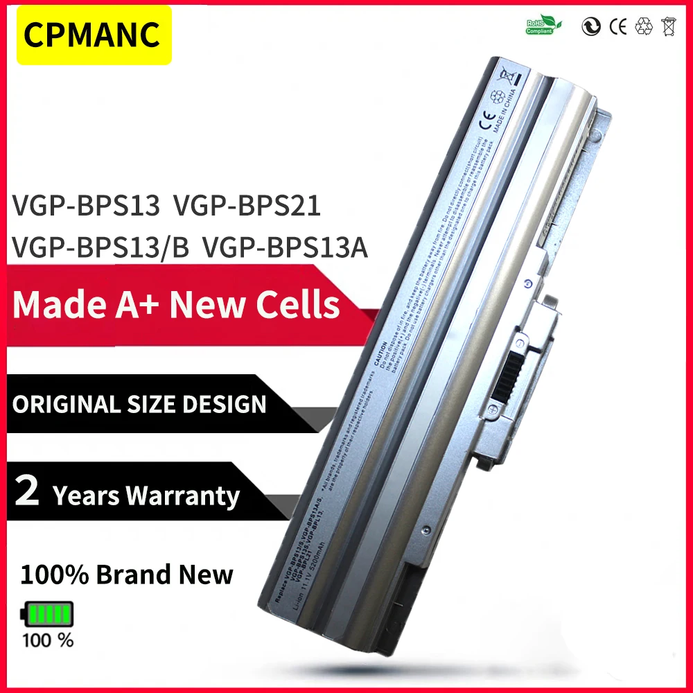 

CPMANC Silver Laptop battery For sony VGP BPS21A BPS21B BPL21 VGN-CS27 SVE11 VGP-BPS13 A/B VGP-BPS13B VGP-BPS21B VGP-BPS21A