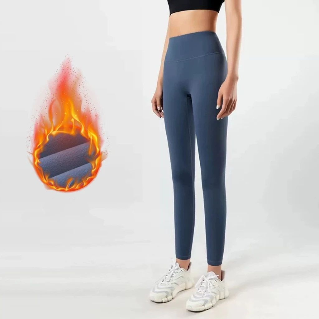 High-waisted Butt-lifting Yoga Peach-butt Fitness Leggings Seamless Nude Feel Plus Velvet Thickened Belly-control Sports Tights