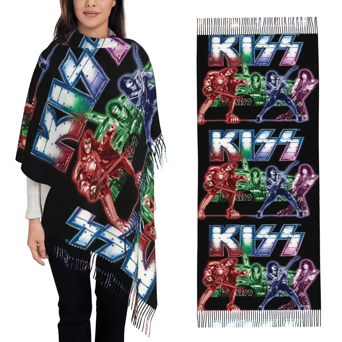 KISS The Band ロックンロール スカーフ タッセル スカーフ 女性用 ソフトで暖かいショールとラップ ロング 秋 冬 ショール ラップ