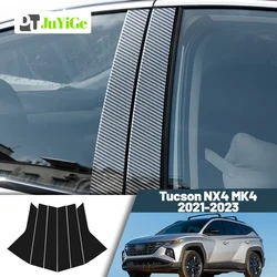 Glossy Black Carbon Fiber Window Door Deal B C Pillar Post Cover Sticker For Hyundai Tucson NX4 MK4 2021-2023 2022