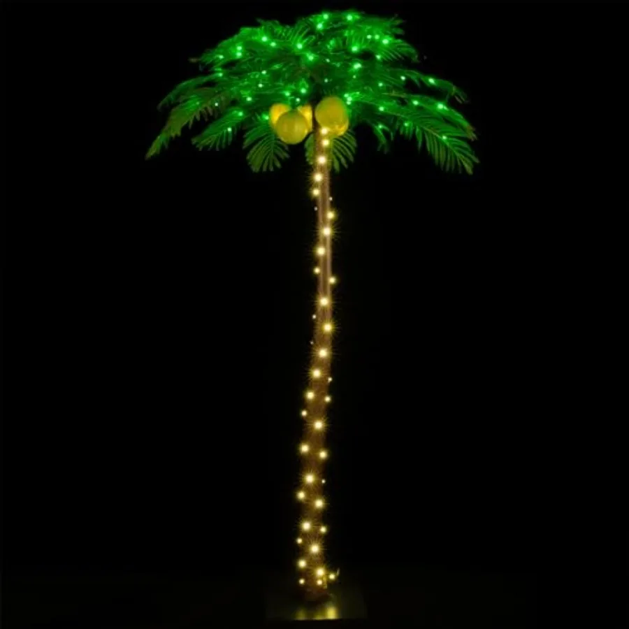 

7ft Lighted Palm Tree with 208 LED Lights and Glowing Coconuts, Dimmable, Decorative Artificial Tree for Indoor and Outdoor Use