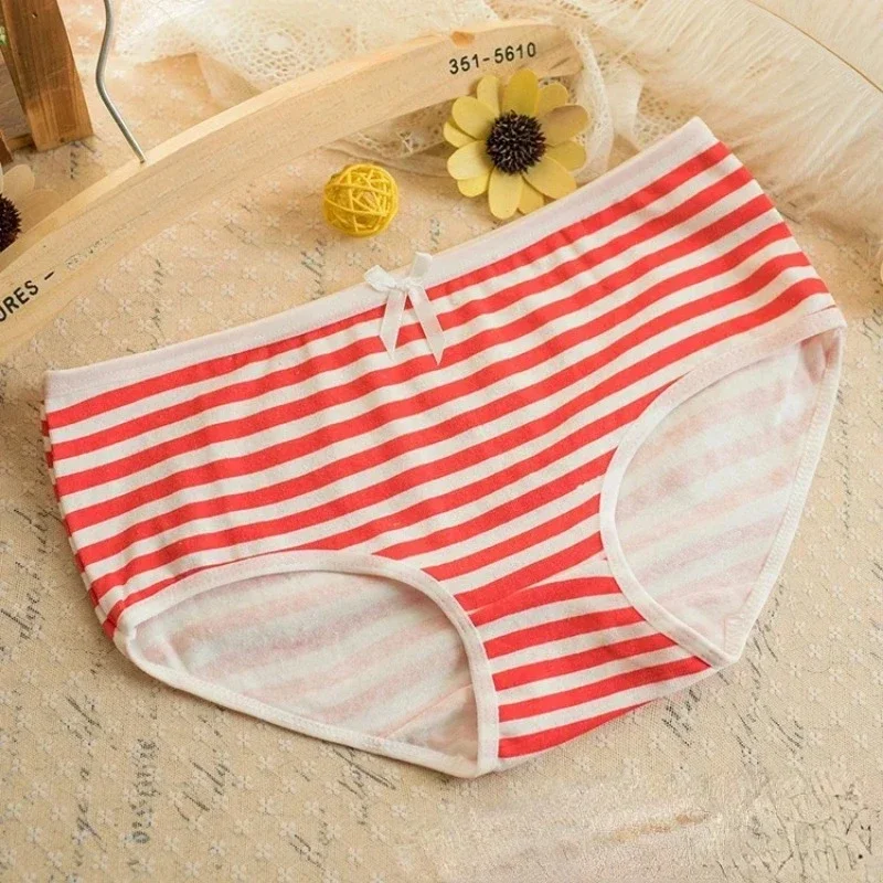 Kawaii Lolita Girls Japanese Anime Style Cosplay Women Panties Briefs With Bow Underwears Underpants Blue Pink White Stripe Gift - Image 5