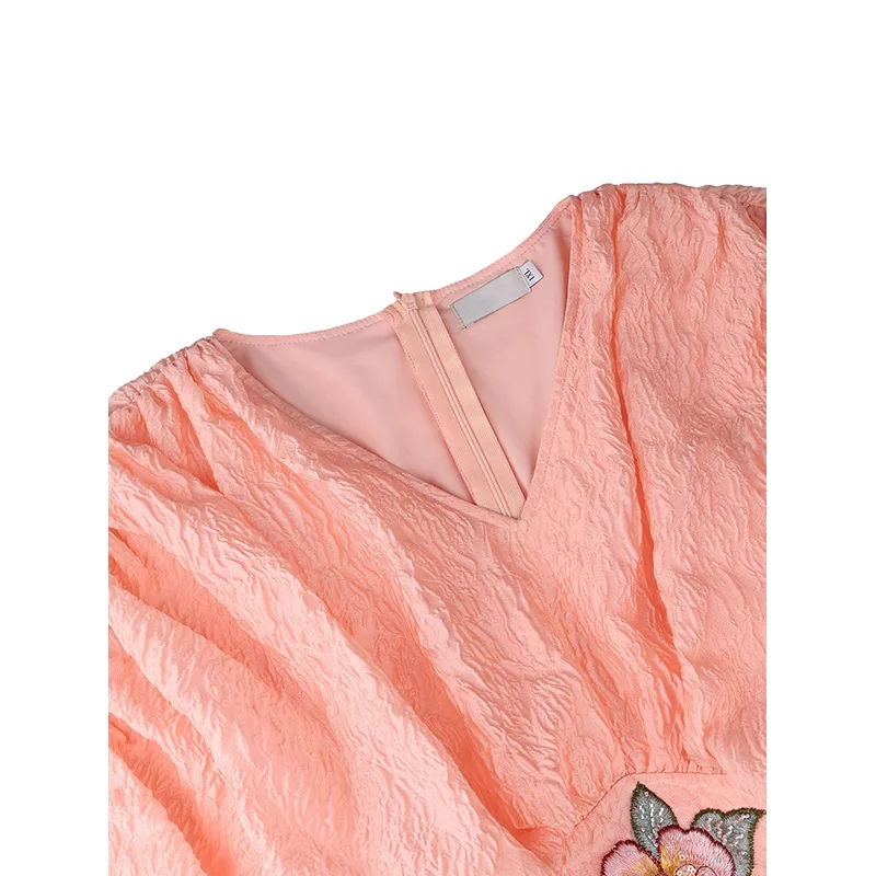 Picture 6: Slergiri Plus Size Floral Embroidery V-neck Peplum Blouse Women Summer Party Elegant Office Ladies Batwing Sleeve Shirt Tops