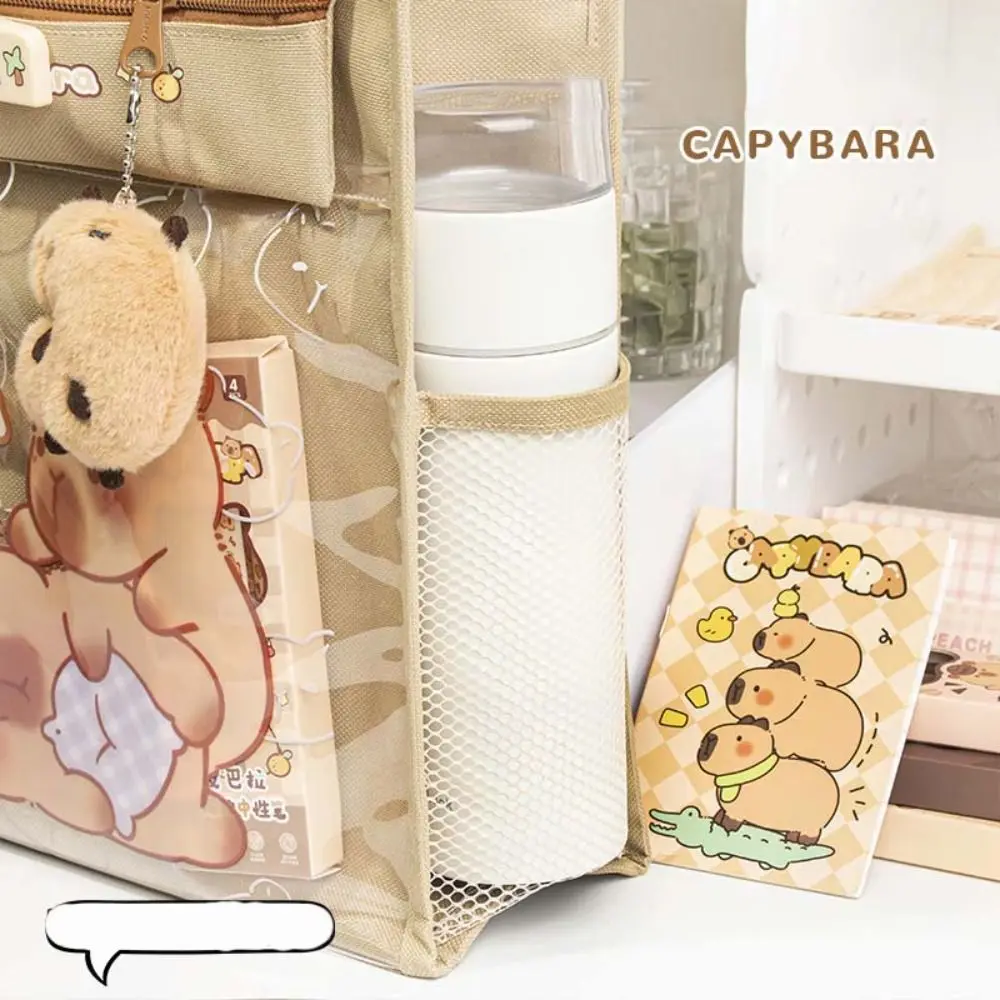 Capybara-bolsos ligeros de lona reutilizables con bolsillo transparente, bolsos de mano, útiles escolares con estuche para lápices