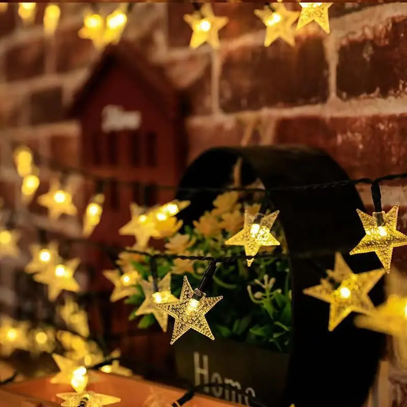 Solar Energy Star Light String Outdoor Camping LED Light String Five Pointed Star Lamp Landscape Lighting Decorative Lights