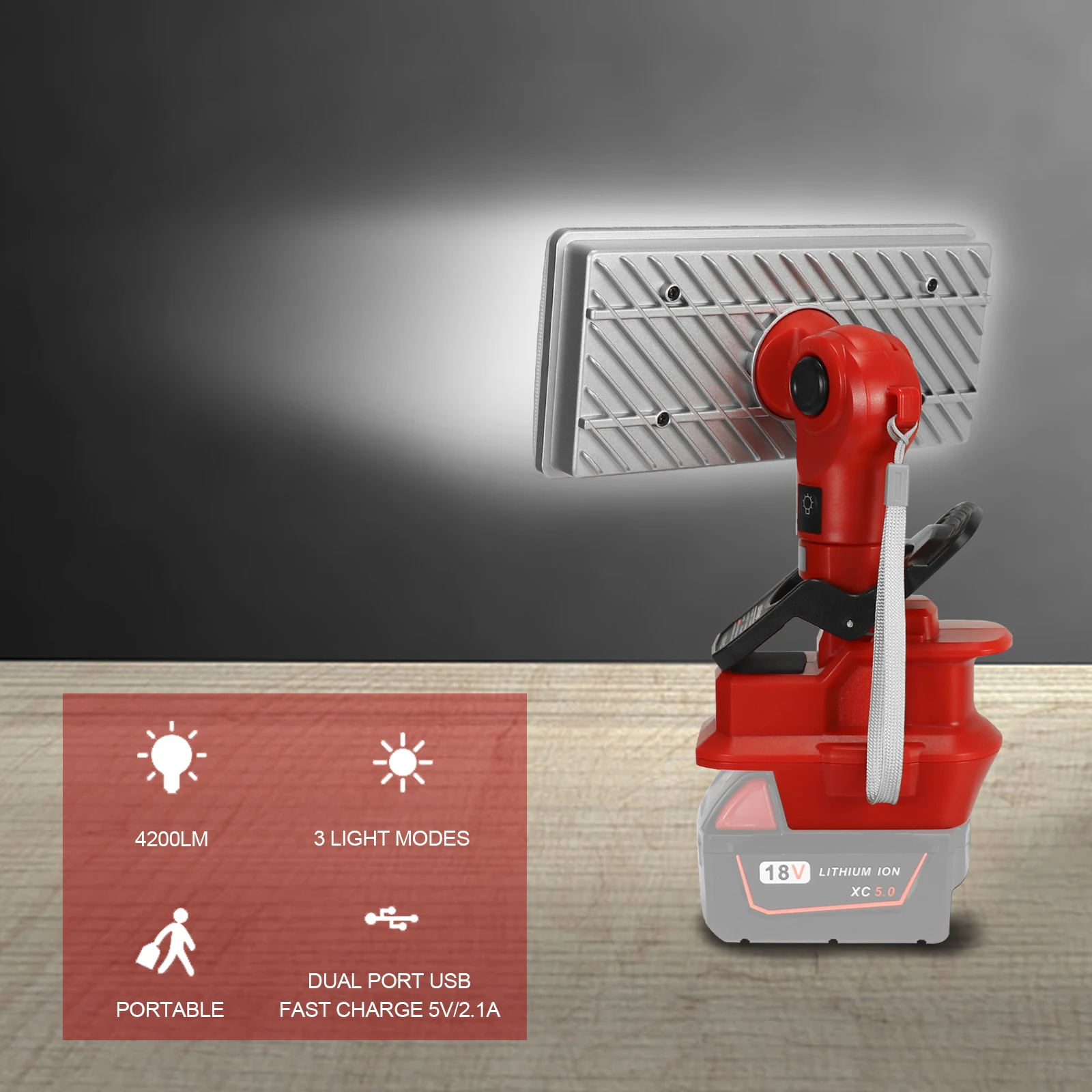 مصباح عمل LED قابل لإعادة الشحن مع مشبك ، مصباح يدوي في الهواء الطلق ، مصباح عمودي ، ميلووكي 18 فولت بطارية ليثيوم أيون ، 40 واط