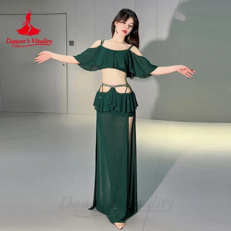 Belly Dance Clothing 2023 New Autumn Winter Mesh Short Sleeves Top+long Skirt 2pcs Oriental Training Suit Women Bellydance Set