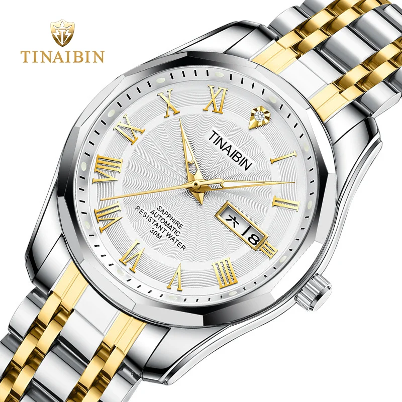 

Luxury Tungsten Polygon Automatic Watch Gold Silver Steel Band Luminous Roman diamond TINAIBIN