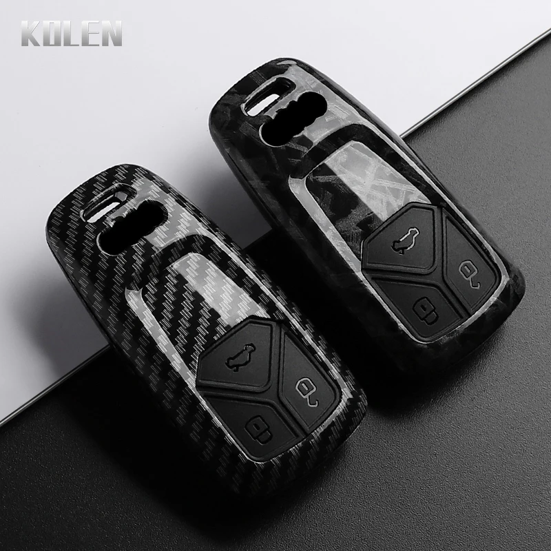 Abs estilo de fibra carbono caso chave do carro capa para audi a4 a4l a5 q5 q7 tt tts 8s b9 a6 8w 4m s4 s5 s7 tfsi rs moda chaveiro escudo