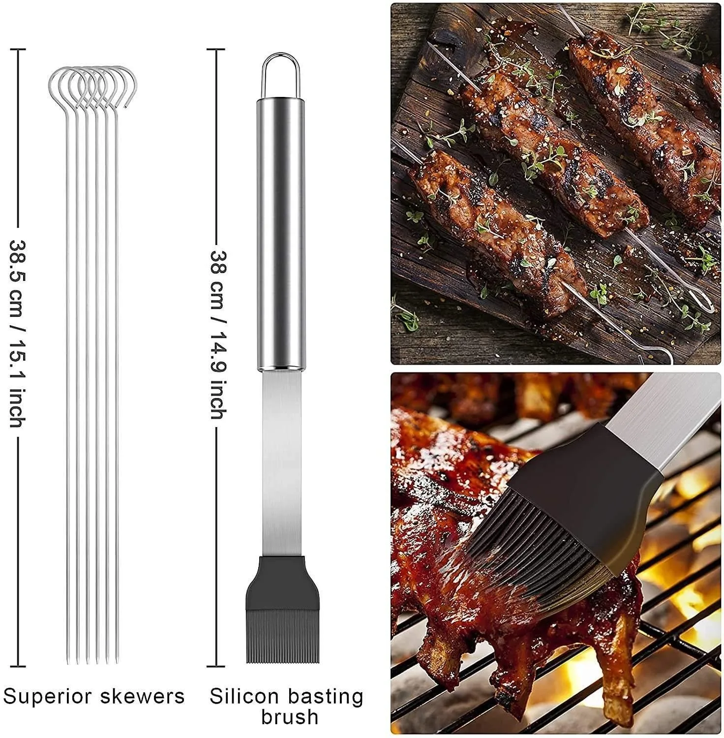 STLF15pcs أواني الشواية الفولاذ المقاوم للصدأ مجموعة أدوات شواء معدنية صغيرة الحجم بما في ذلك ملقط العصي التخييم في الهواء الطلق شواء المطبخ