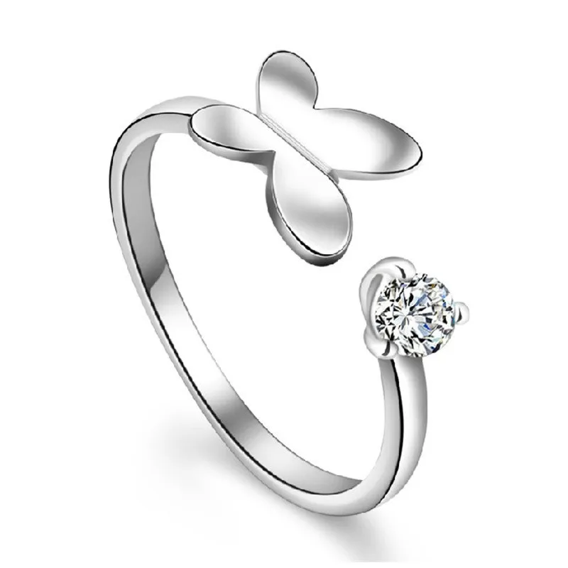 Minimalism Genuine 925 Sterling Silver Butterfly Design Open Adjustable Finger Rings For Women Girls Wedding Party Jewelry Gifts