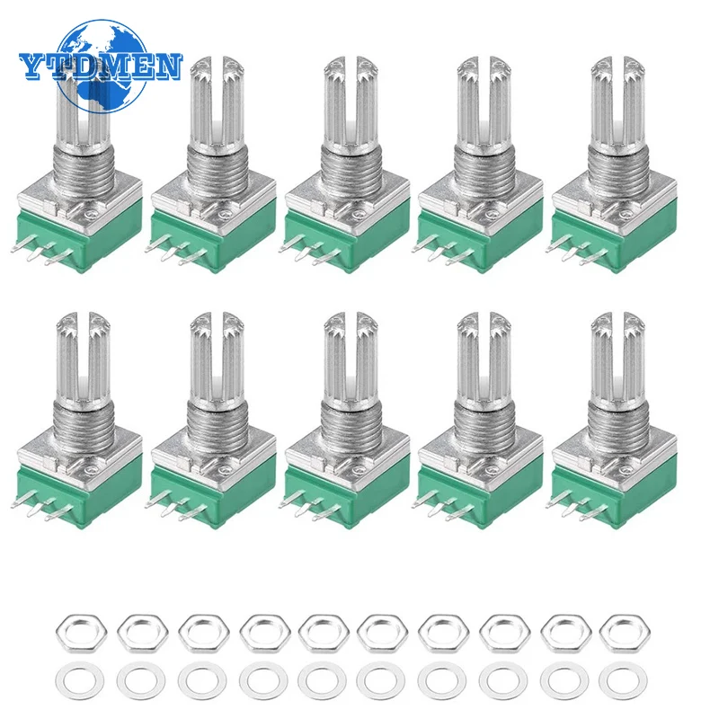 10PCS RK097 RK097N Potencjometr B1K 5K 10K 20K 50K 100K 500K 15mm 3Pin Zestaw potencjometrów uszczelniających do wzmacniacza wału audio