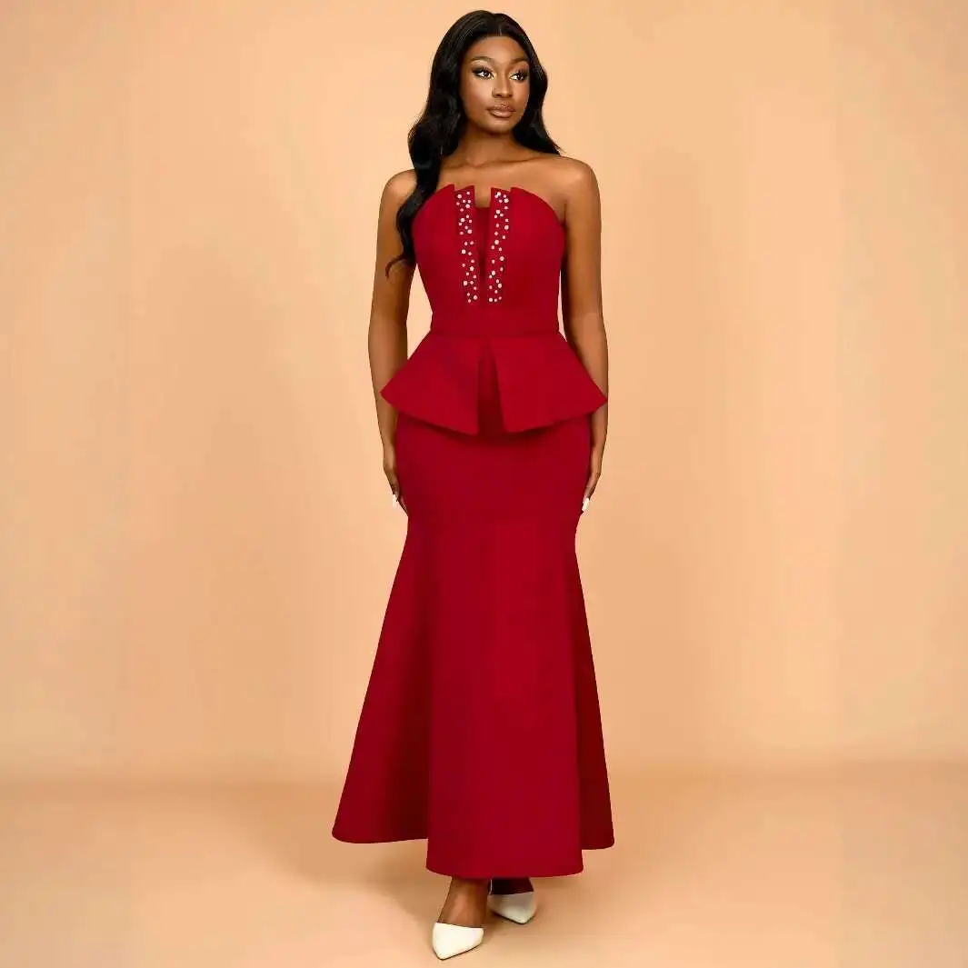 

Beaded Am050229 Strapless Mermaid Dress with Ruffled Hem Slim Fit Long Evening Gown Dress 2025 Summer Dress Robe Vestido Women