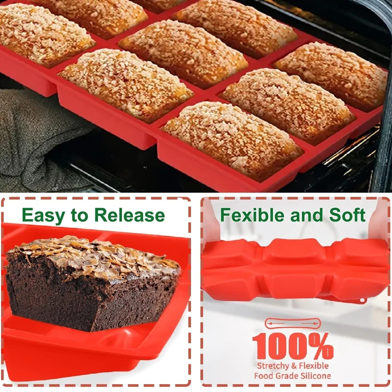 Silicone Mini Loaf Pans, Non-Stick Mini Bread Pans, 9 Cavities Silicone Bread Baking Mold, Perfect for Mini Loaf, Cake, Bread a