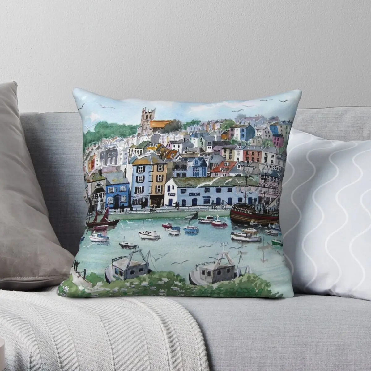 In With The Catch Brixham Devon Square Pillowcase Polyester Linen Velvet Pattern Zip Decor Room Cushion Case