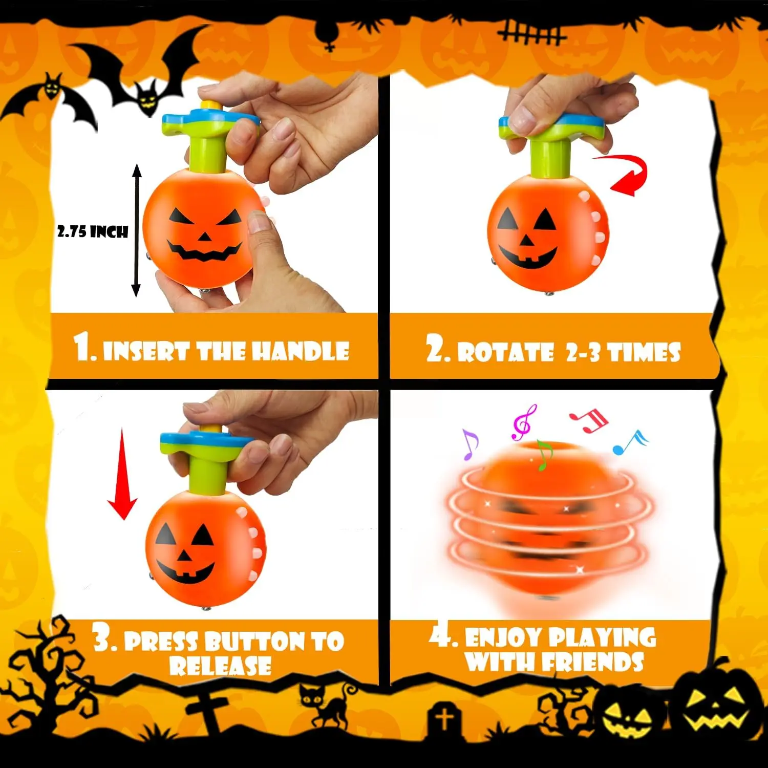 Halloween Pumpkin Light Press Rotating Gyro Toy Gifts,Halloween Birthday Party Favors, Decompression Light-emitting Toys