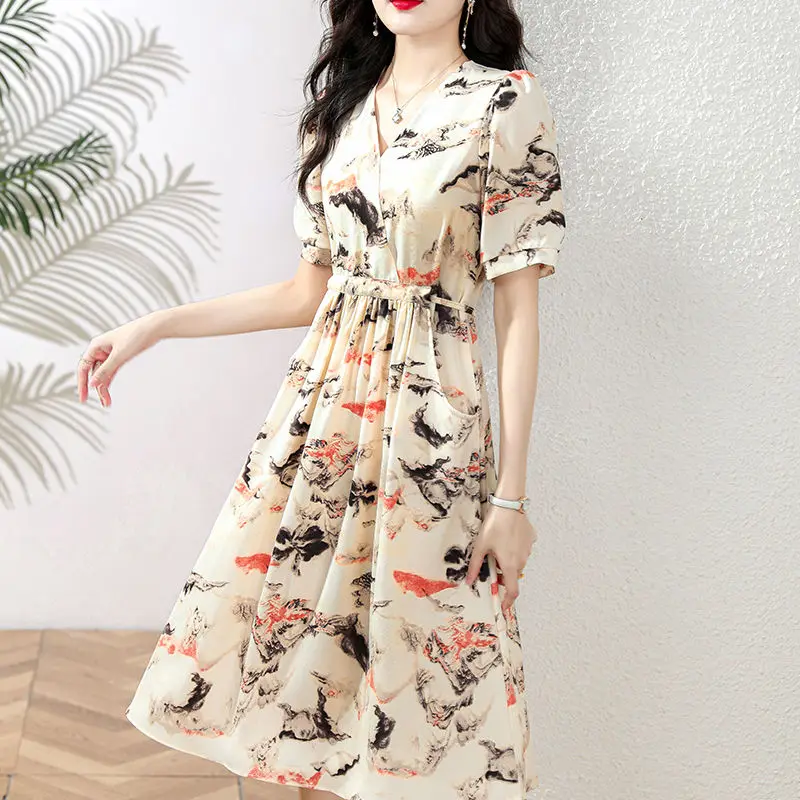 Abito in chiffon da donna nuova gonna floreale coreana che abbraccia la vita alla moda