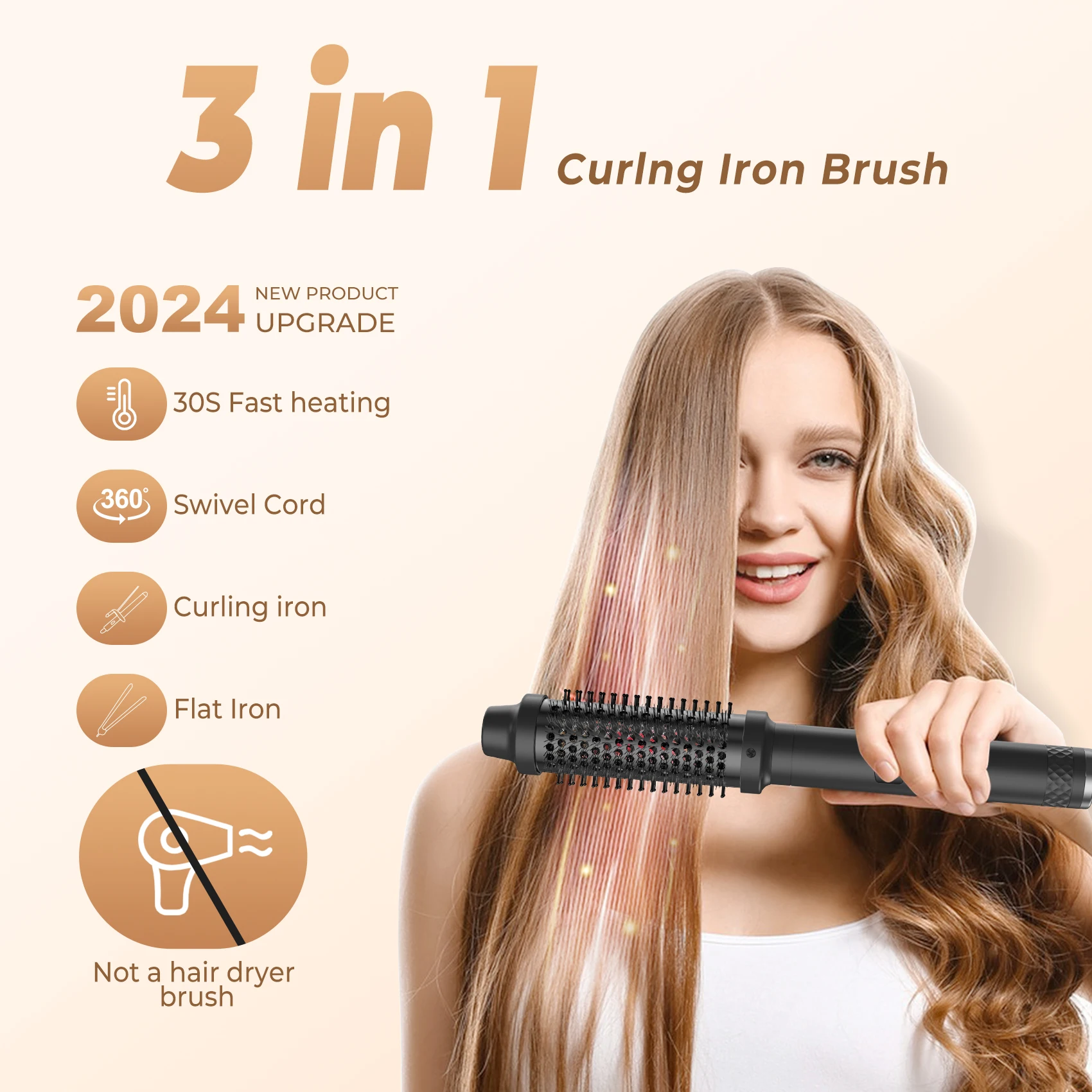 

1.5 Inch Hair Curling Iron Brush Ceramic Thermal Brush Heated Round Brush Hair Electric Heating Brush Electric Hair Curler Comb