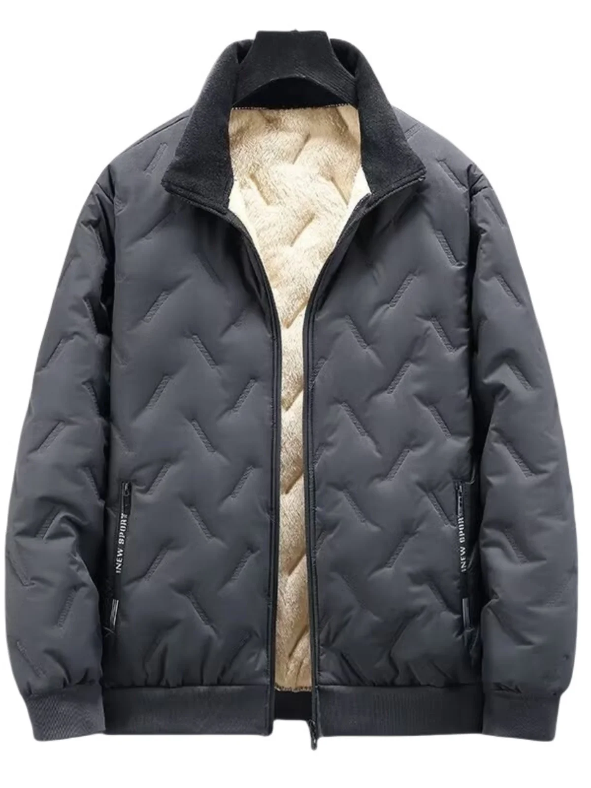 Men's Winter Jacket Fleece Lined Windproof Thickened Lamb Velvet Loose Large Size Collar Cotton Coat Warm Cottonwear