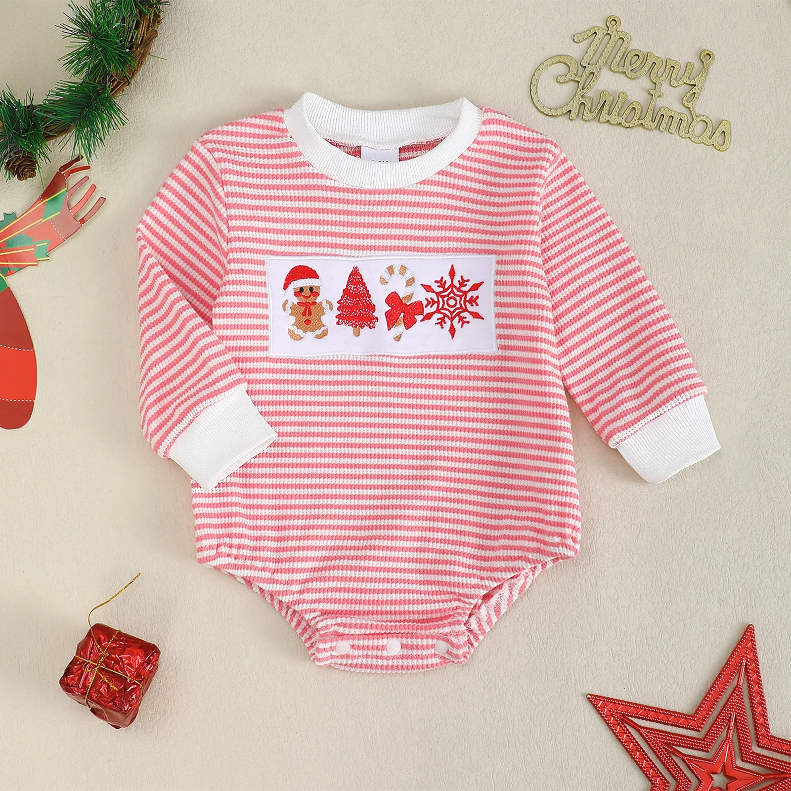 

Baby Girl Long Sleeve Christmas Pattern Onesie Toddler Infant Clothing Romper Suit Holiday Outfit