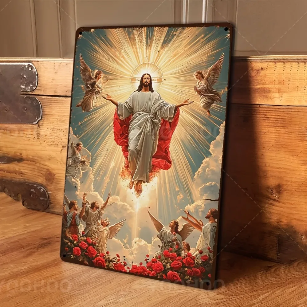 Vintage Ascension Metal Wall Art 8x12in Radiant Sun Angel Religious Decor for Entryway